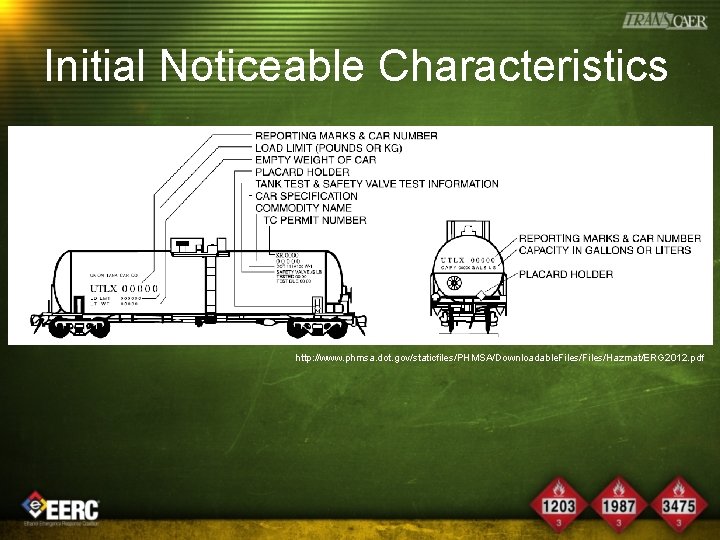 Initial Noticeable Characteristics http: //www. phmsa. dot. gov/staticfiles/PHMSA/Downloadable. Files/Hazmat/ERG 2012. pdf 