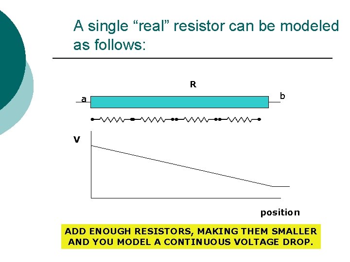A single “real” resistor can be modeled as follows: R a b V position