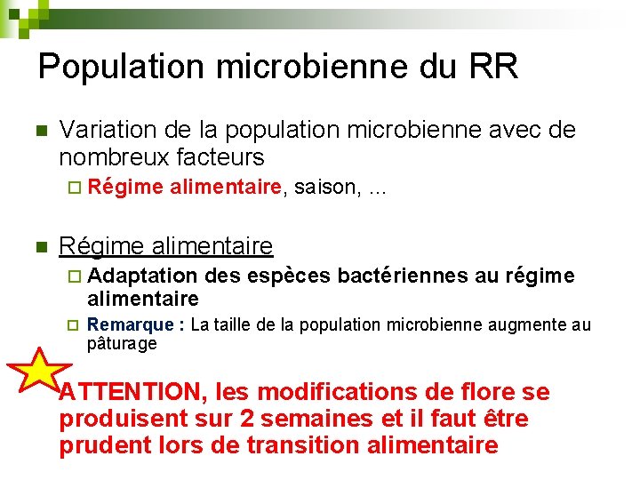 Population microbienne du RR n Variation de la population microbienne avec de nombreux facteurs