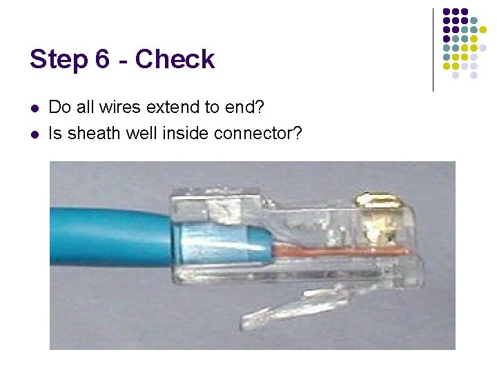 Step 6 - Check l l Do all wires extend to end? Is sheath