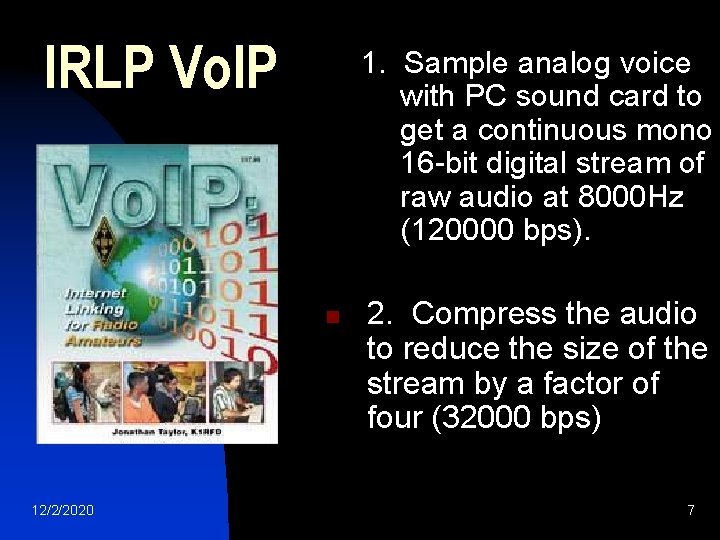 IRLP Vo. IP 1. Sample analog voice with PC sound card to get a