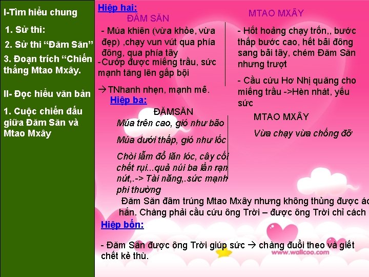 Hiệp hai: ĐĂM SĂN 1. Sử thi: - Múa khiên (vừa khỏe, vừa 2.