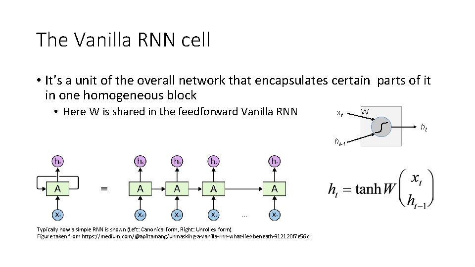 The Vanilla RNN cell • It’s a unit of the overall network that encapsulates