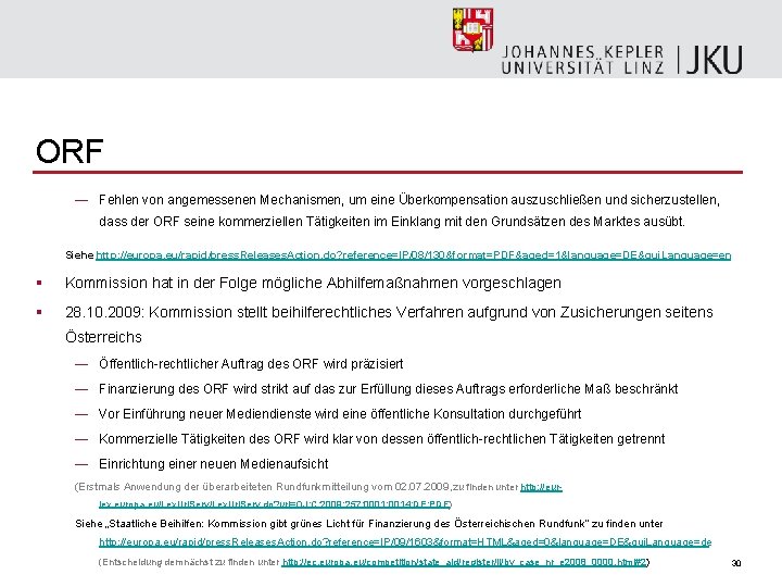 ORF — Fehlen von angemessenen Mechanismen, um eine Überkompensation auszuschließen und sicherzustellen, dass der