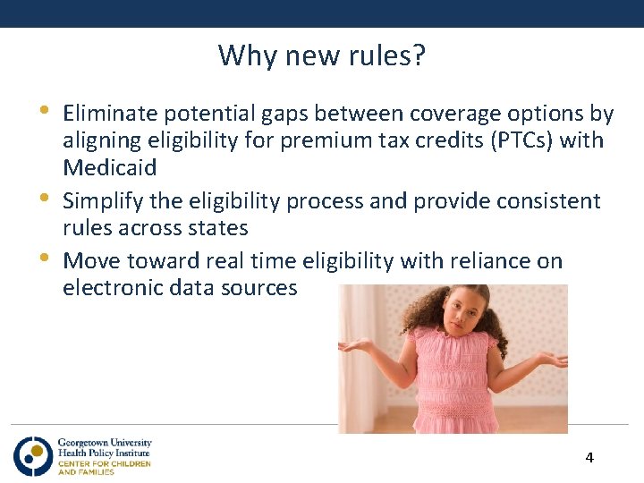 Why new rules? • • • Eliminate potential gaps between coverage options by aligning