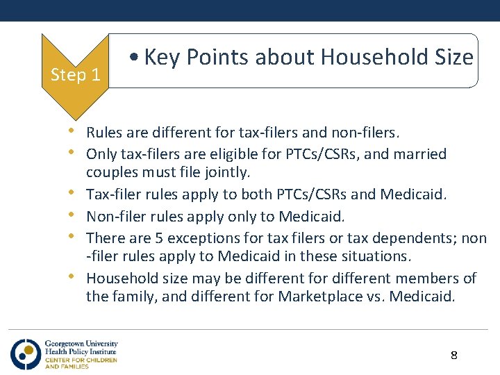 Step 1 • • Key Points about Household Size Rules are different for tax-filers