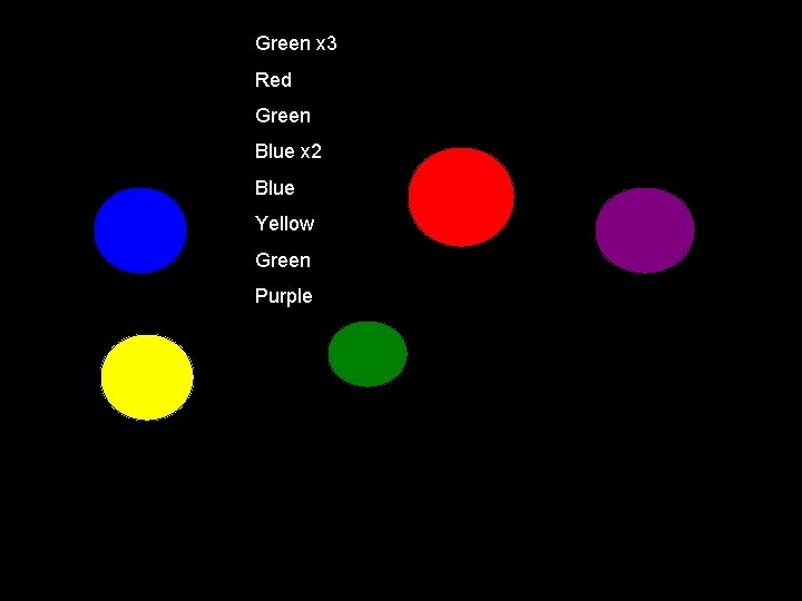 Green x 3 Red Green Blue x 2 Blue Yellow Green Purple 