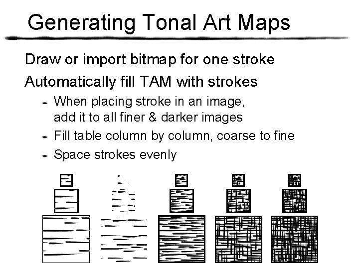 Generating Tonal Art Maps Draw or import bitmap for one stroke Automatically fill TAM