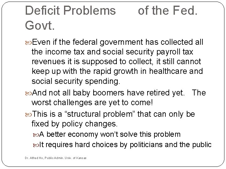 Deficit Problems Govt. of the Fed. Even if the federal government has collected all