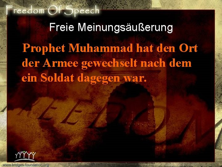 Freie Meinungsä Meinungs ußerung Prophet Muhammad hat den Ort der Armee gewechselt nach dem