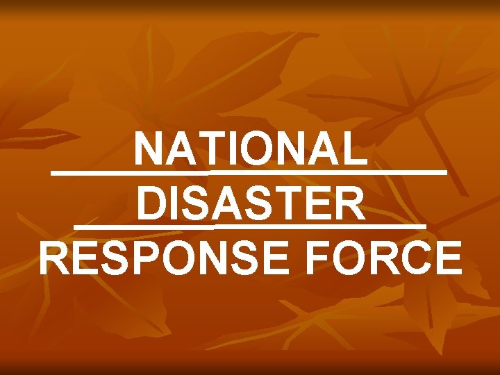 NATIONAL DISASTER RESPONSE FORCE 
