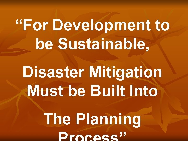 “For Development to be Sustainable, Disaster Mitigation Must be Built Into The Planning 