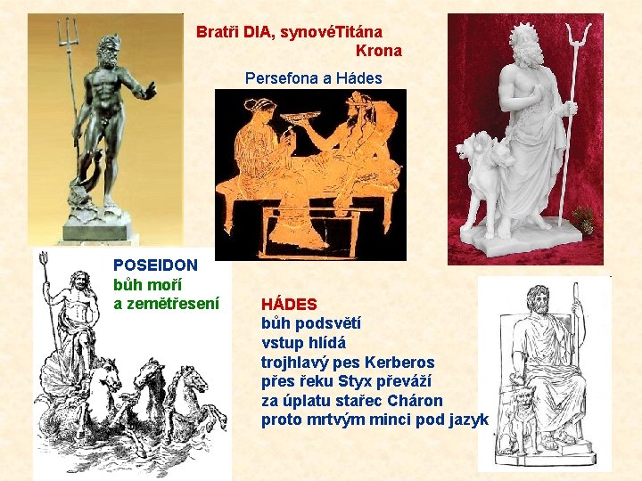 Bratři DIA, synovéTitána Krona Persefona a Hádes POSEIDON bůh moří a zemětřesení HÁDES bůh