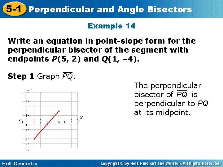 5 -1 Perpendicular and Angle Bisectors Example 14 Write an equation in point-slope form