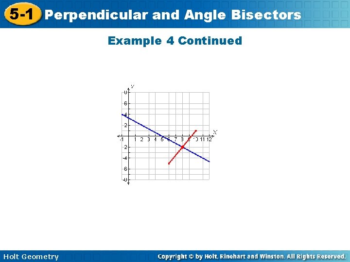 5 -1 Perpendicular and Angle Bisectors Example 4 Continued Holt Geometry 