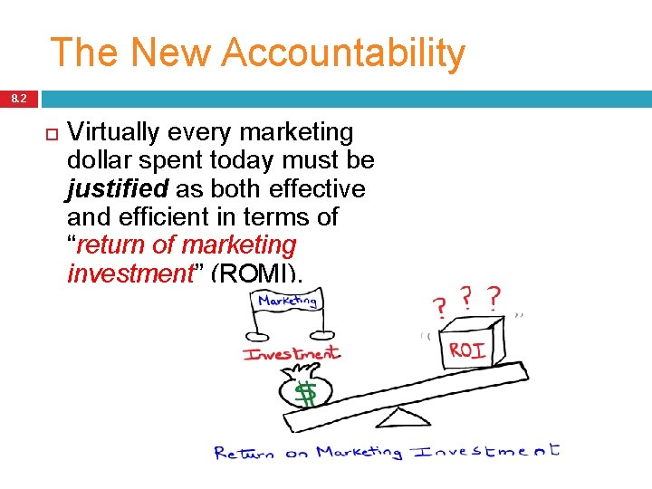 The New Accountability 8. 2 Virtually every marketing dollar spent today must be justified