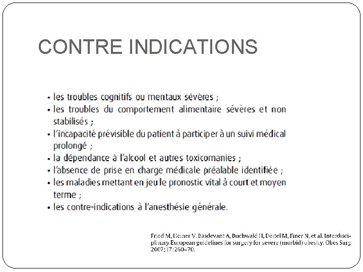 CONTRE INDICATIONS 