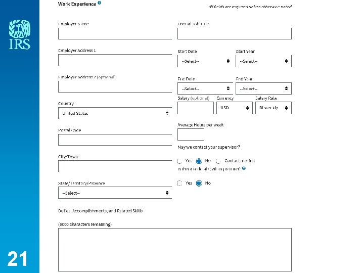 Adding a work experience 21 