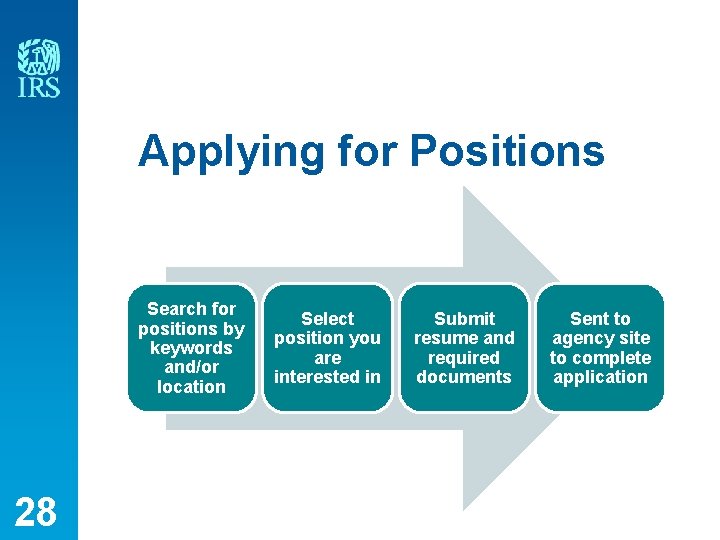 Applying for Positions Search for positions by keywords and/or location 28 Select position you