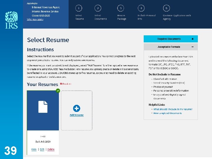 Select resume page 39 
