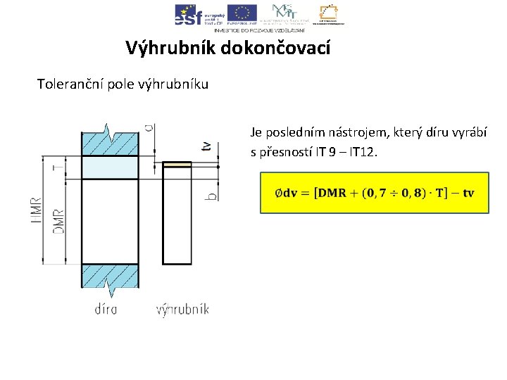 Výhrubník dokončovací Toleranční pole výhrubníku Je posledním nástrojem, který díru vyrábí s přesností IT