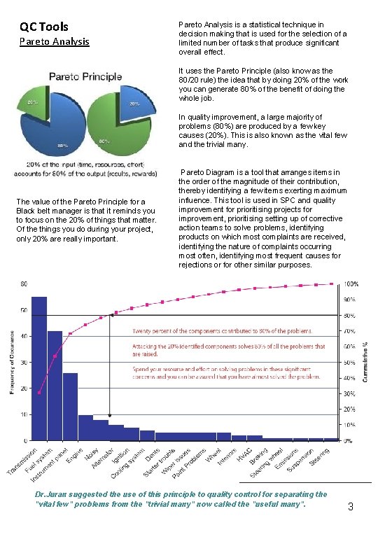 QC Tools Pareto Analysis is a statistical technique in decision making that is used