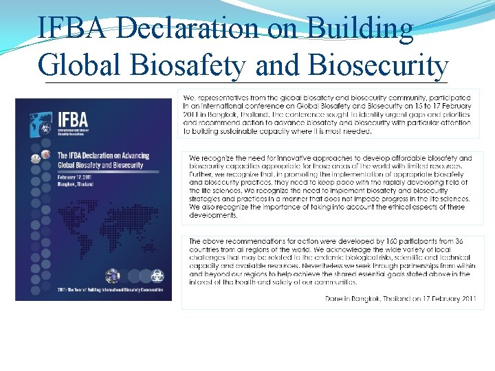 IFBA Declaration on Building Global Biosafety and Biosecurity 