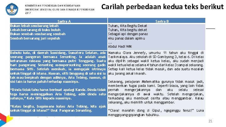 Carilah perbedaan kedua teks berikut Sastra A Bukan lebah sembarang lebah Lebah bersarang di