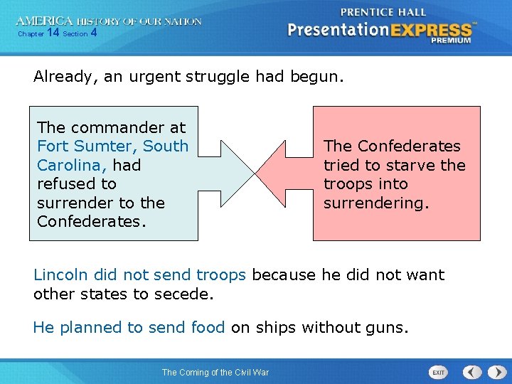 Chapter 14 Section 4 Already, an urgent struggle had begun. The commander at Fort