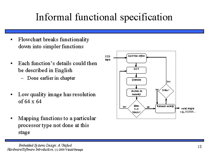 Informal functional specification • Flowchart breaks functionality down into simpler functions • Each function’s