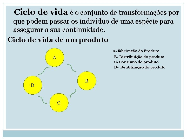 Ciclo de vida é o conjunto de transformações por que podem passar os indivíduo