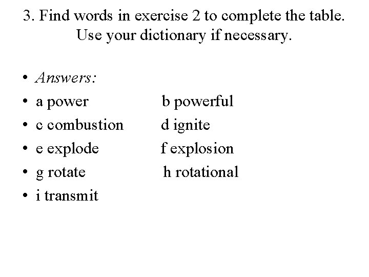 3. Find words in exercise 2 to complete the table. Use your dictionary if