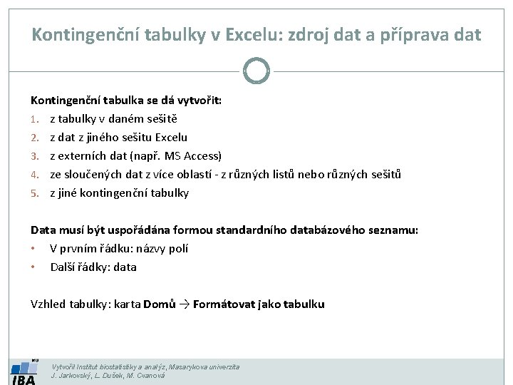 Kontingenční tabulky v Excelu: zdroj dat a příprava dat Kontingenční tabulka se dá vytvořit: