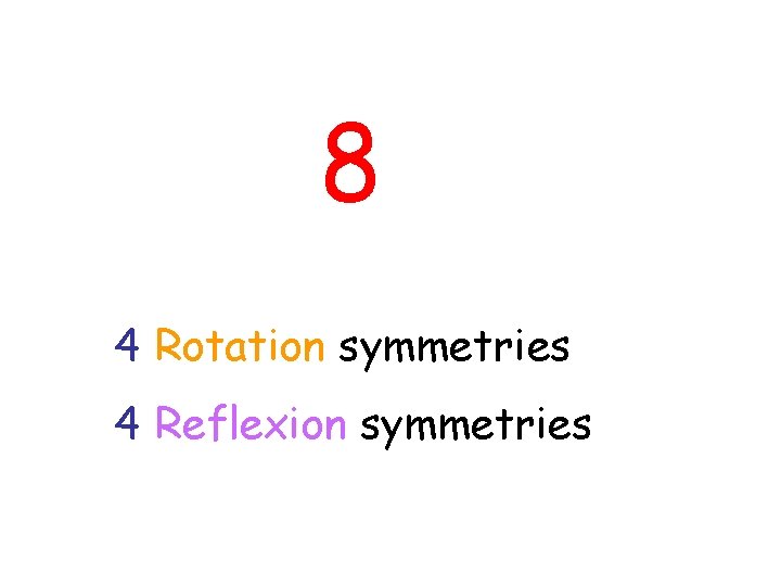 8 4 Rotation symmetries 4 Reflexion symmetries 