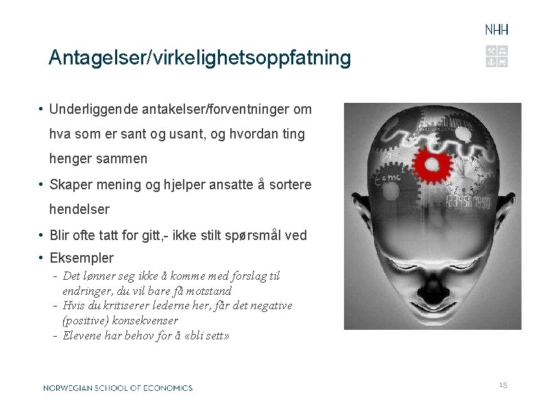 0 2. 1 2. 2 0 Antagelser/virkelighetsoppfatning • Underliggende antakelser/forventninger om hva som er