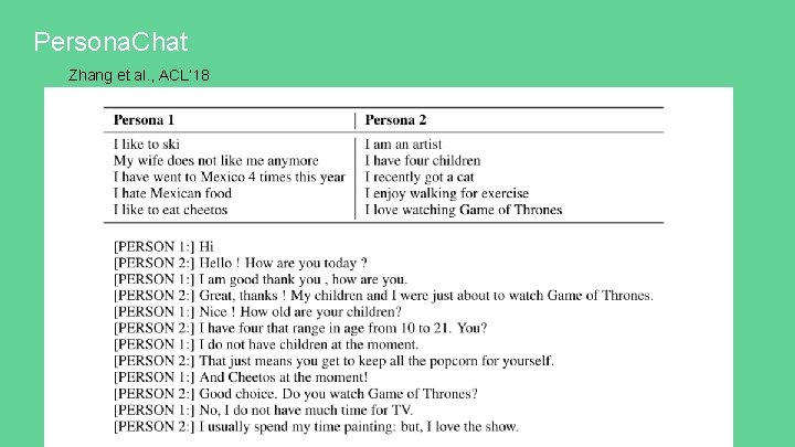 Persona. Chat Zhang et al. , ACL’ 18 