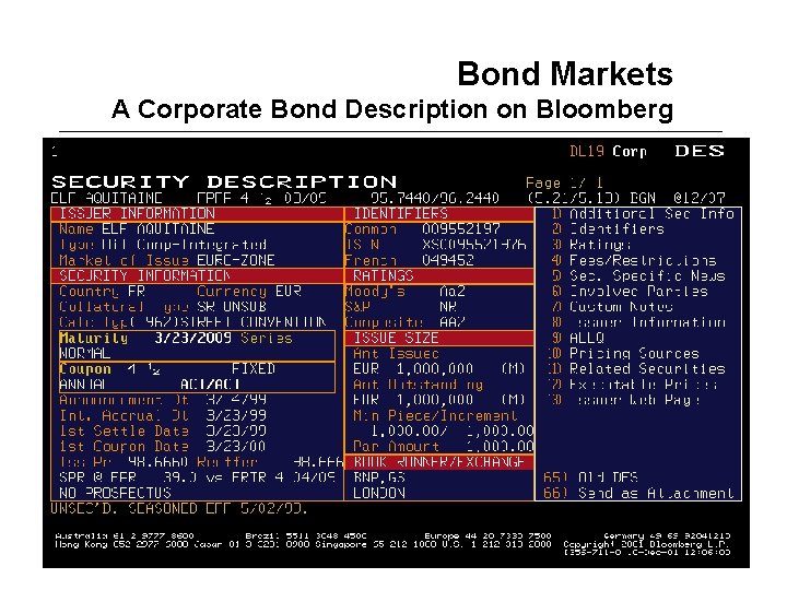 Bond Markets A Corporate Bond Description on Bloomberg 
