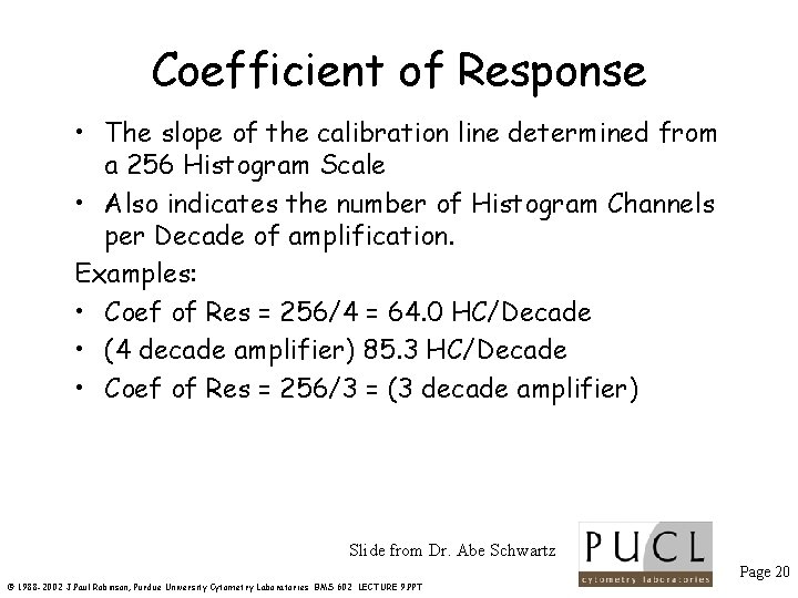 Coefficient of Response • The slope of the calibration line determined from a 256