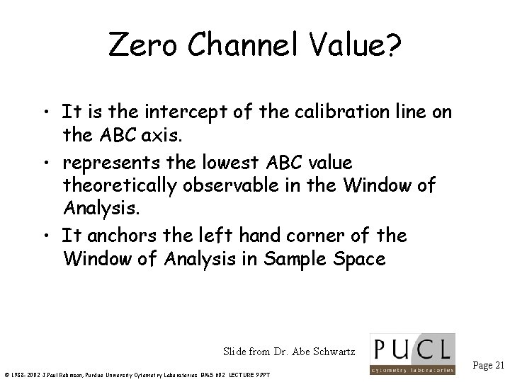 Zero Channel Value? • It is the intercept of the calibration line on the