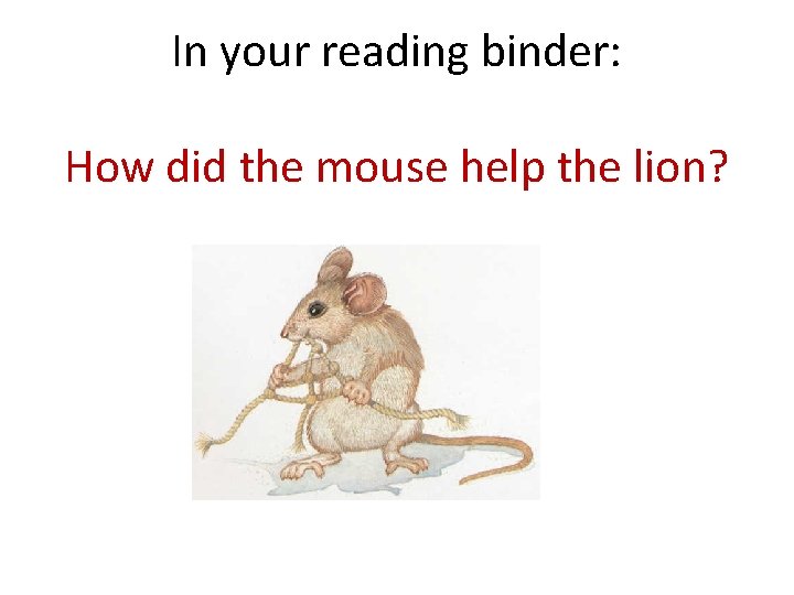 In your reading binder: How did the mouse help the lion? 