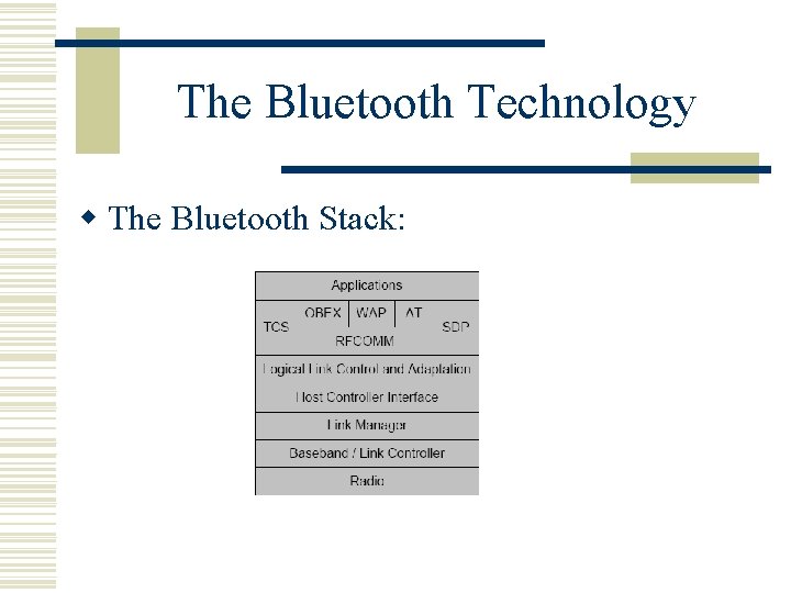 The Bluetooth Technology w The Bluetooth Stack: 