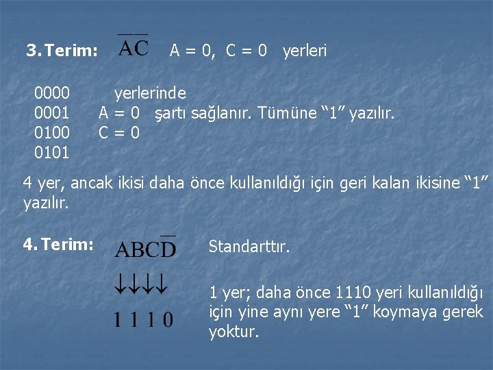 3. Terim: 0000 0001 0100 0101 A = 0, C = 0 yerlerinde A 3. Terim: 0000 0001 0100 0101 A = 0, C = 0 yerlerinde A