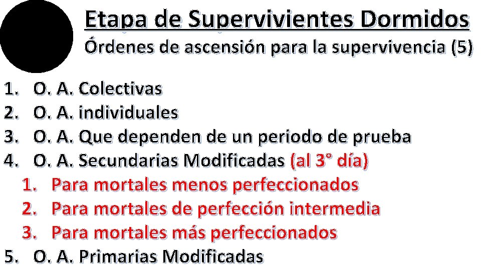 Etapa de Supervivientes Dormidos Órdenes de ascensión para la supervivencia (5) 1. 2. 3.