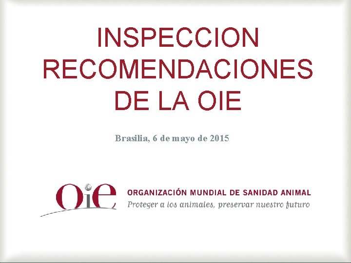 INSPECCION RECOMENDACIONES DE LA OIE Brasilia, 6 de mayo de 2015 