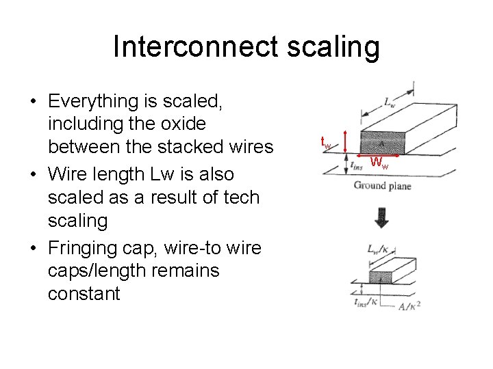 Interconnect scaling • Everything is scaled, including the oxide between the stacked wires •