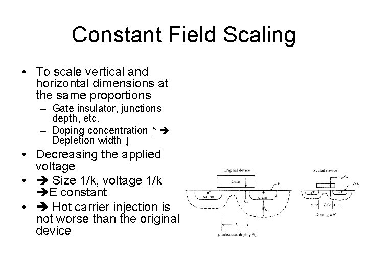 Constant Field Scaling • To scale vertical and horizontal dimensions at the same proportions
