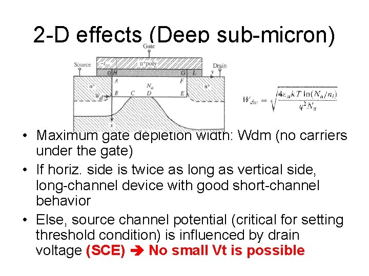 2 -D effects (Deep sub-micron) • Maximum gate depletion width: Wdm (no carriers under