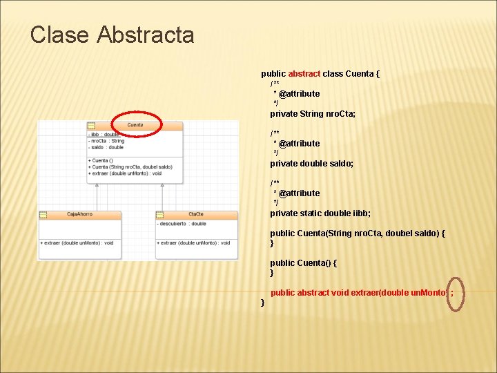 Clase Abstracta public abstract class Cuenta { /** * @attribute */ private String nro.