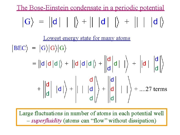 The Bose-Einstein condensate in a periodic potential Lowest energy state for many atoms Large