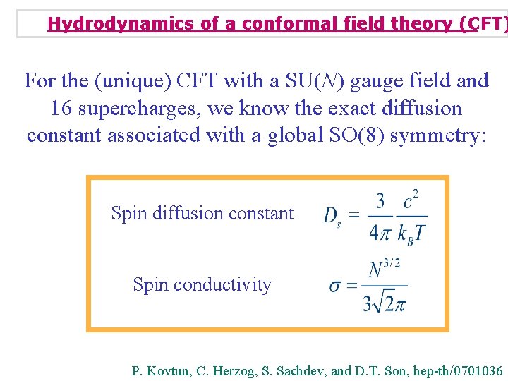 Hydrodynamics of a conformal field theory (CFT) For the (unique) CFT with a SU(N)
